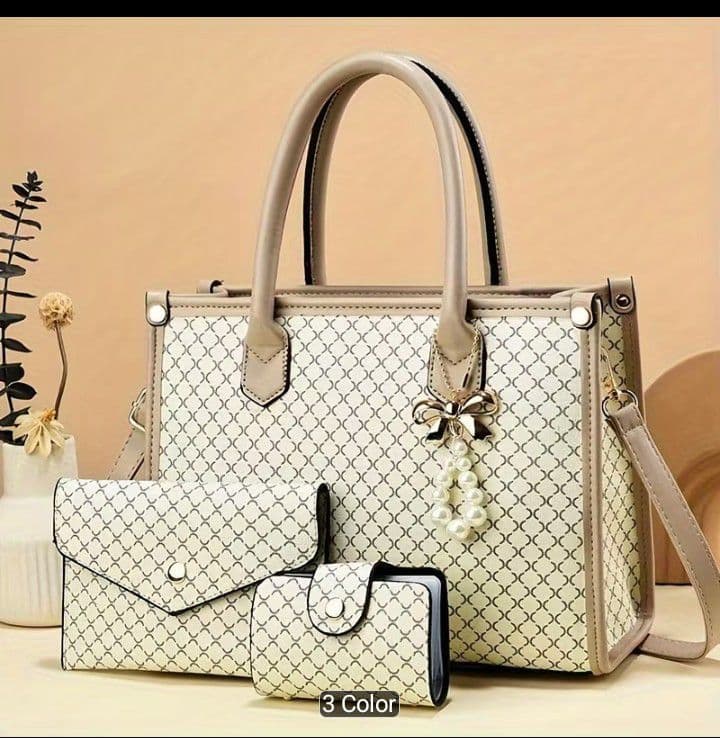 Elegant 3-Piece Patterned Tote Bag & Wallet